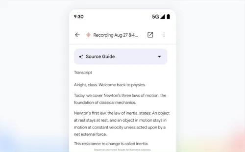 Google Adds Voice Recording Feature to Gemini Notebook Mobile App, Auto-Converts Lectures to Notes